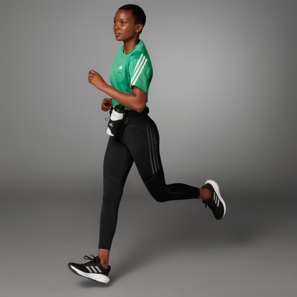 สีดำ กางเกงรัดรูปเจ็ดส่วน DailyRun 3-Stripes