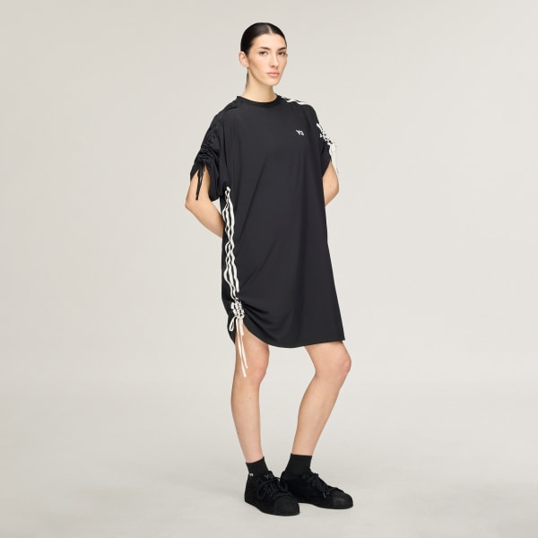 Black Y-3 CINCH 3 STRIPES OVERSIZED TEE DRESS