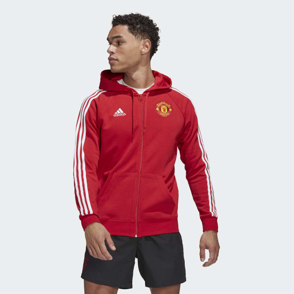 cervená Mikina s kapucňou Manchester United 3-Stripes Full-Zip