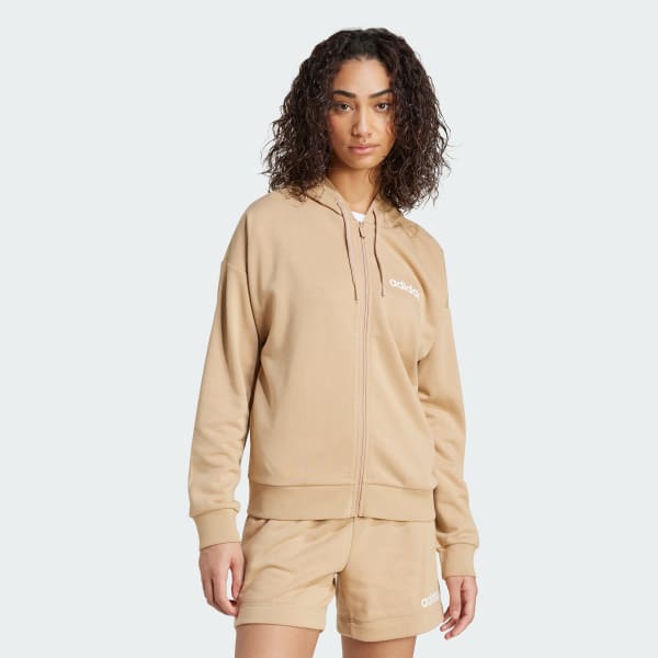 Brown Essentials Linear Full-Zip French Terry Hoodie