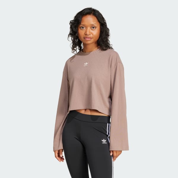 Brown Essentials Wide Rib Long Sleeve Long-Sleeve Top