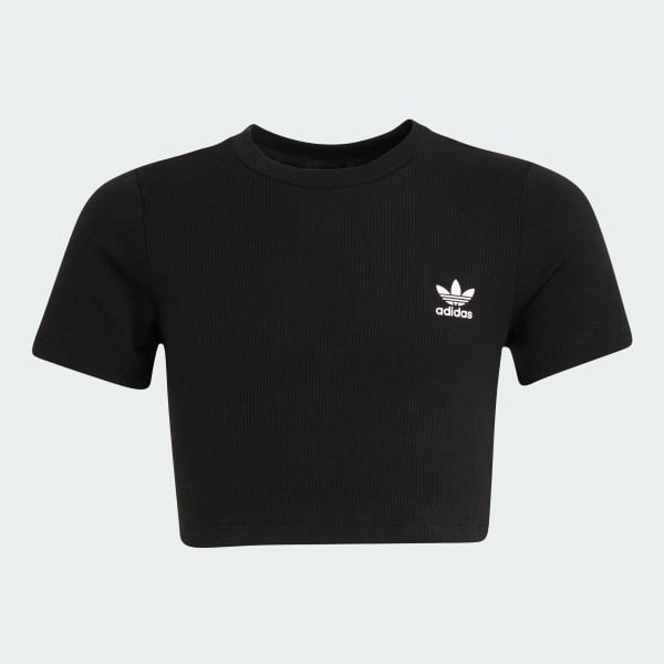 Negro Playera Corta Acanalada