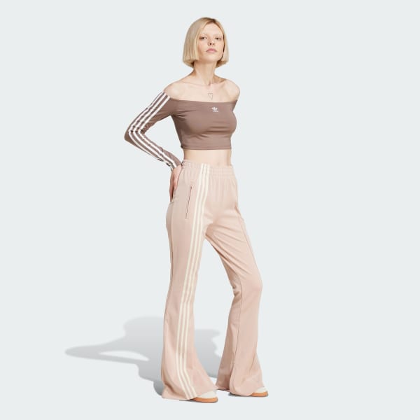 adidas 3-Stripes Flared Firebird Track Pants - Beige | Free