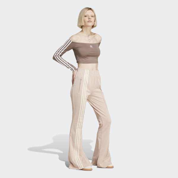 ★adidas★ Firebird Flare Track Pants Ash Pearl Pink JJ0935 adidas 3-Stripes Flared Firebird Track Pants - Beige