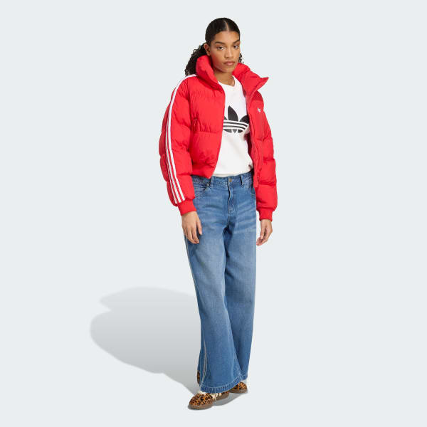 Vermelho Casaco Adicolor Curto com Enchimento em Material Sintético