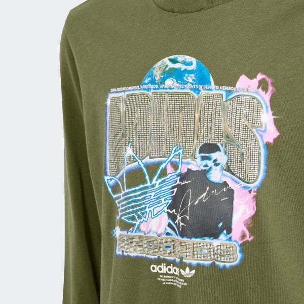 Verde Camiseta Manga Larga Estampada