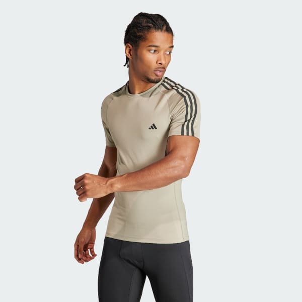 Grun Techfit 3-Streifen Training T-Shirt