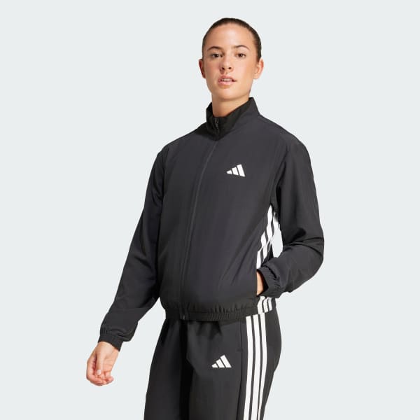 Hitam Jaket Pemanasan Tenun Train Essentials 3-Stripes