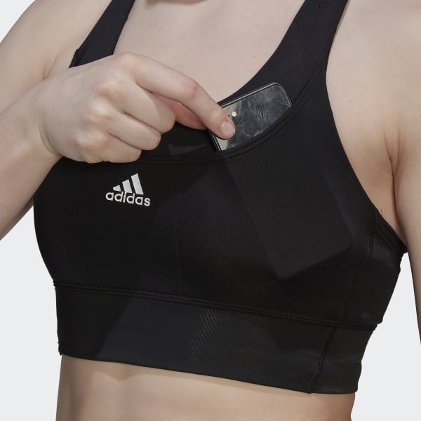 adidas Running pocket high-support sports bra in black, H64679