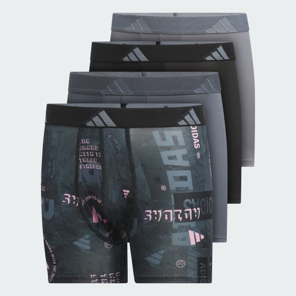 adidas Youth Microfiber Graphic 4-Pack Boxer Briefs Black Free