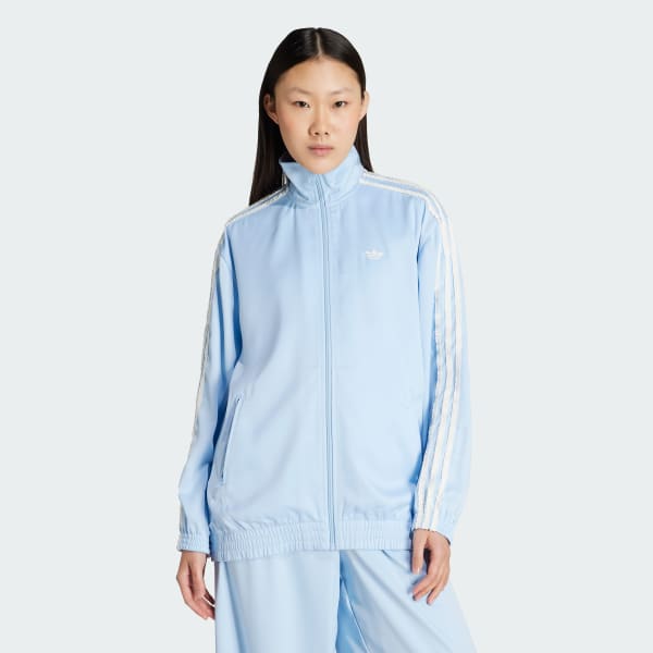 Blue adidas Originals Satin Ruffle 3-Stripes Firebird Track Jacket