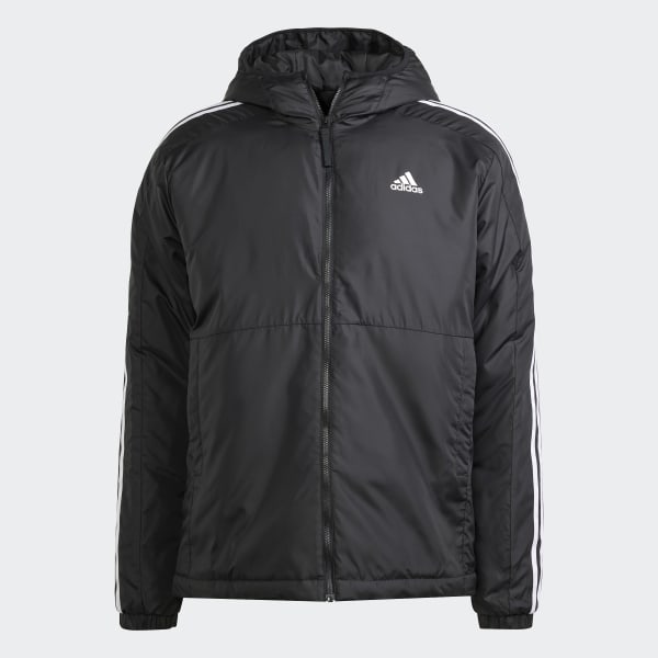 adidas Essentials 3-Stripes Insulated Hooded Jacket - Black
