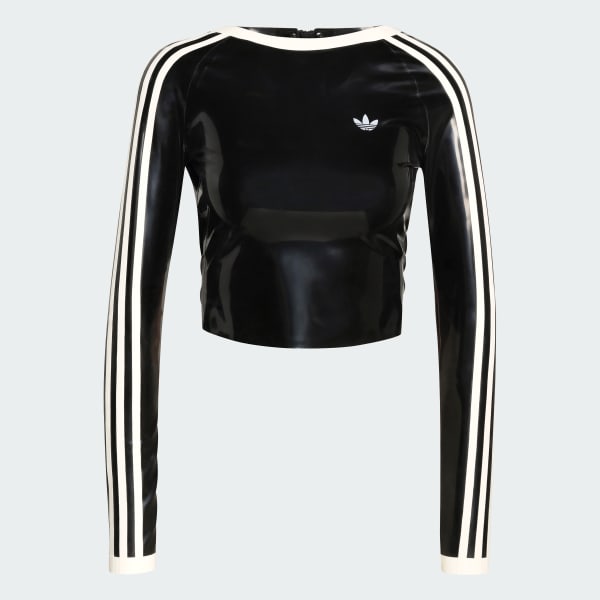 Negro Polera Corta de Látex 3 Tiras Manga Larga