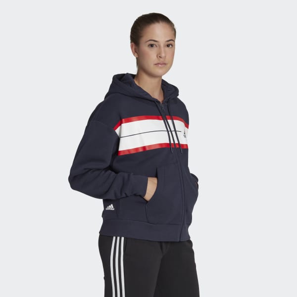 Bla Essentials Pinstripe Block Fleece Full-Zip Loose Fit Hoodie HQ542