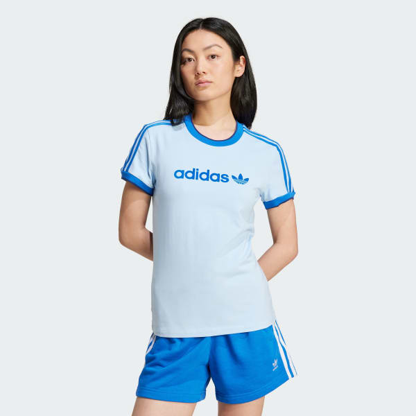 Blue Graphic Badge Slim 3-Stripes Tee