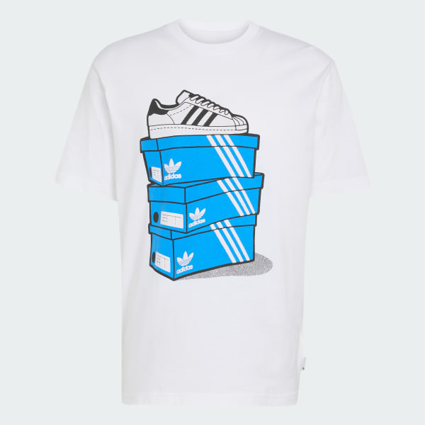 White LOOSE GRAPHIC BLUE BOXES 5 T-Shirt