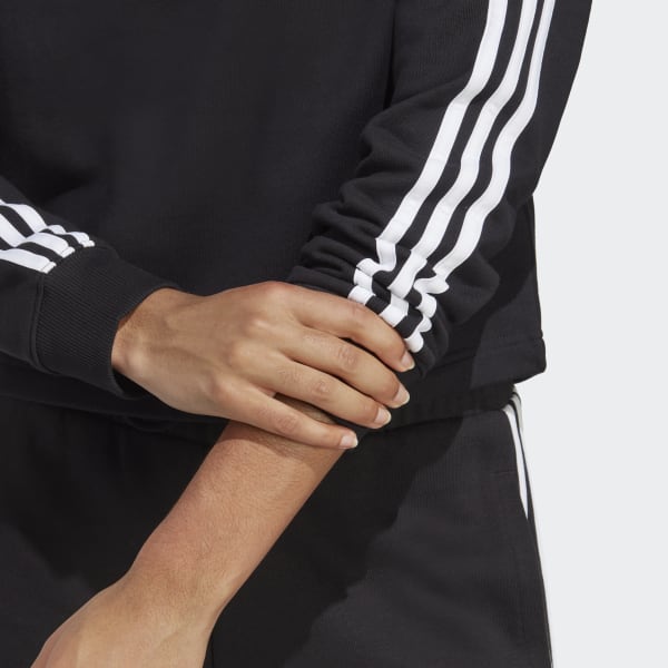 Czerń Essentials 3-Stripes French Terry Crop Hoodie