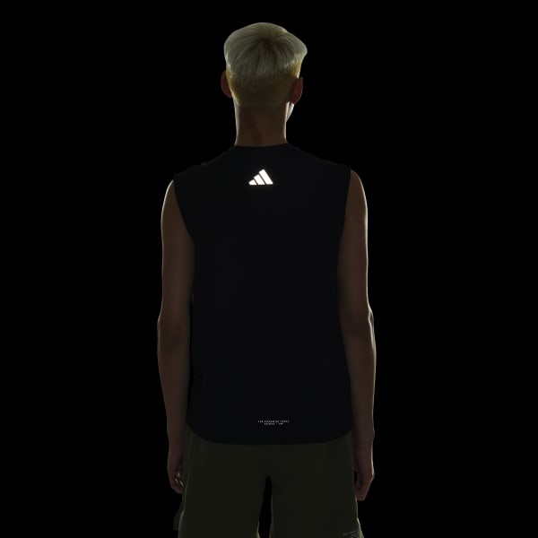 ブラック Adptn レギュラーフィット ホリゾンタル ストライプス テクスチャード ダブルニット ノースリーブTシャツ