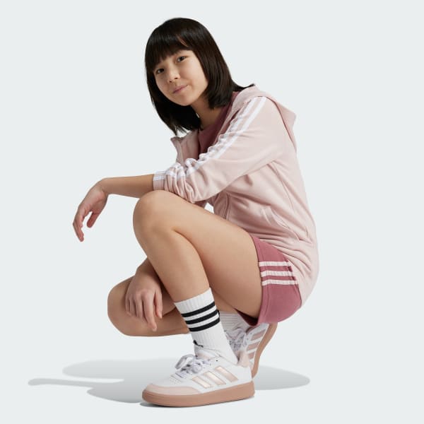 Pembe Essentials 3-Stripes Full-Zip Kapüşonlu Üst