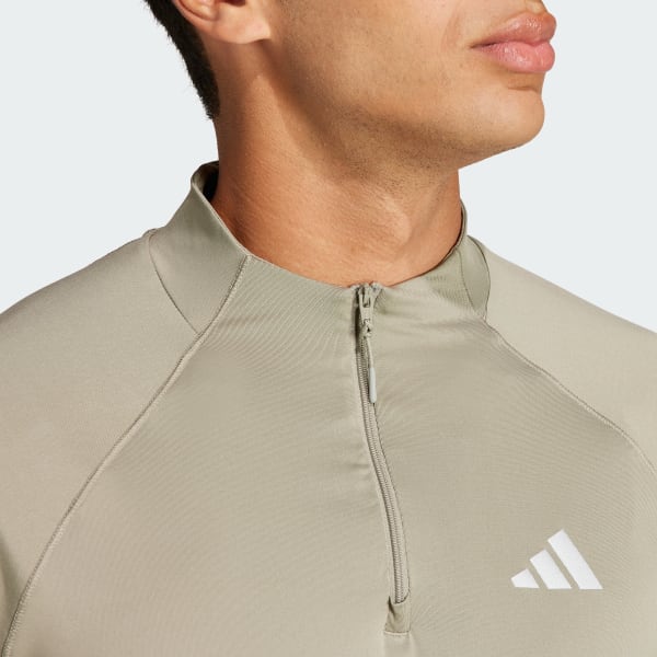 adidas Gym+ Training 1/4-Zip Long Sleeve Tee - Green | Free
