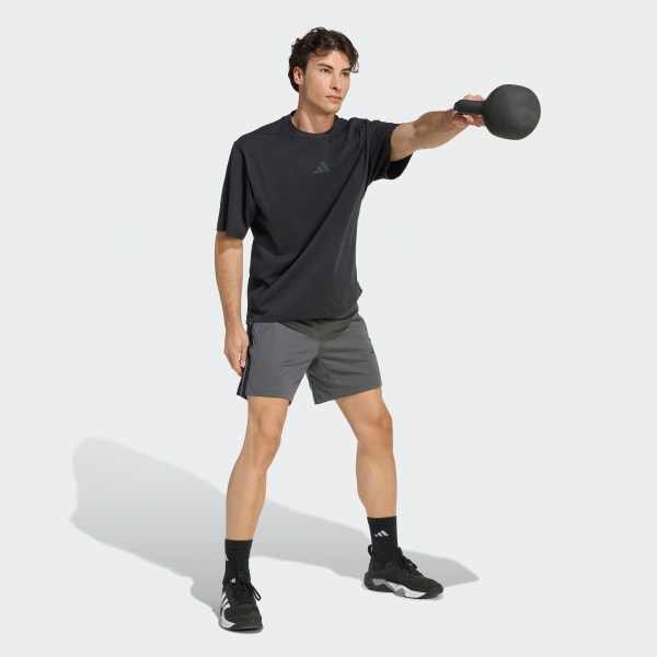 Grey 워크아웃 에센셜 베이스 3-스트라이프 피케 쇼츠 7인치