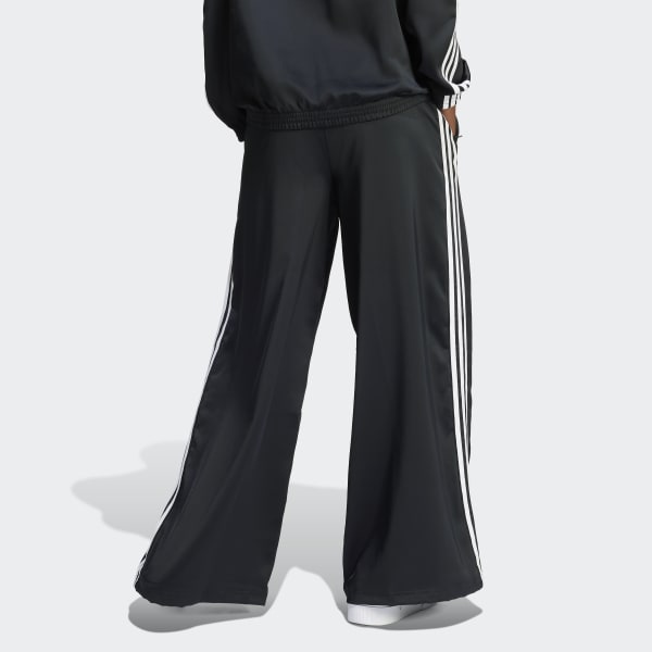 adidas Adicolor Satin Wide Leg Track Pants - Black | Free