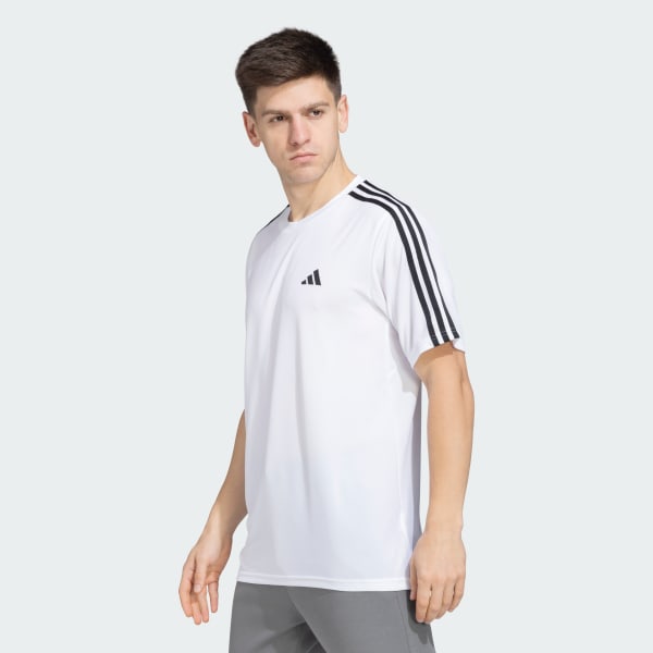 White TRAINING ESSENTIALS BASE 3 STRIPES TEE