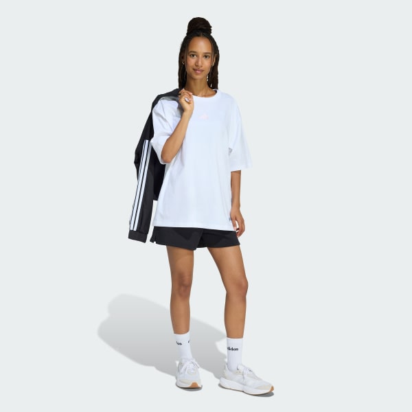 White MINI EMBROIDERY OVERSIZED GRAPHIC T-SHIRT