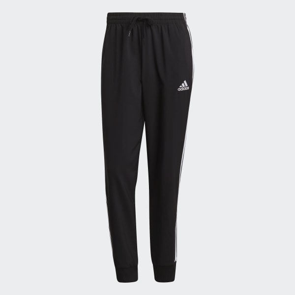 สีดำ กางเกงขายาว AEROREADY Essentials Tapered Cuff Woven 3-Stripes 31272