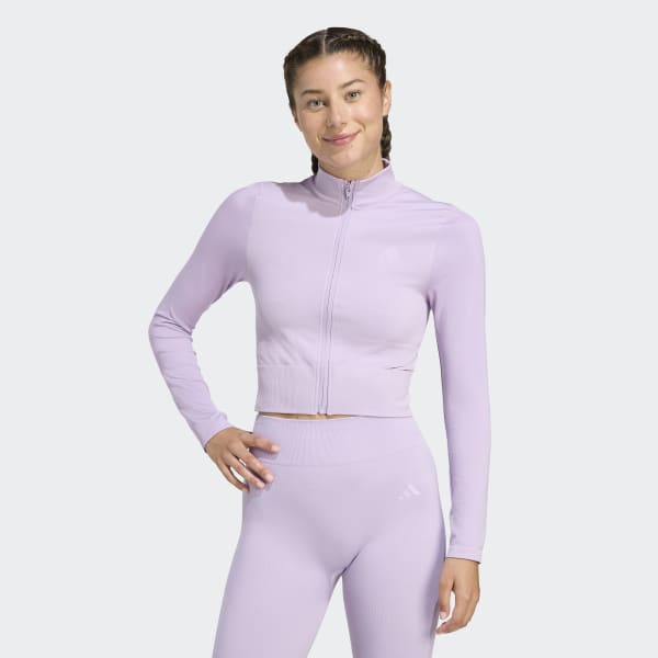 adidas Workout Essentials Knit Tam Boy Fermuarlı Üst - Mor