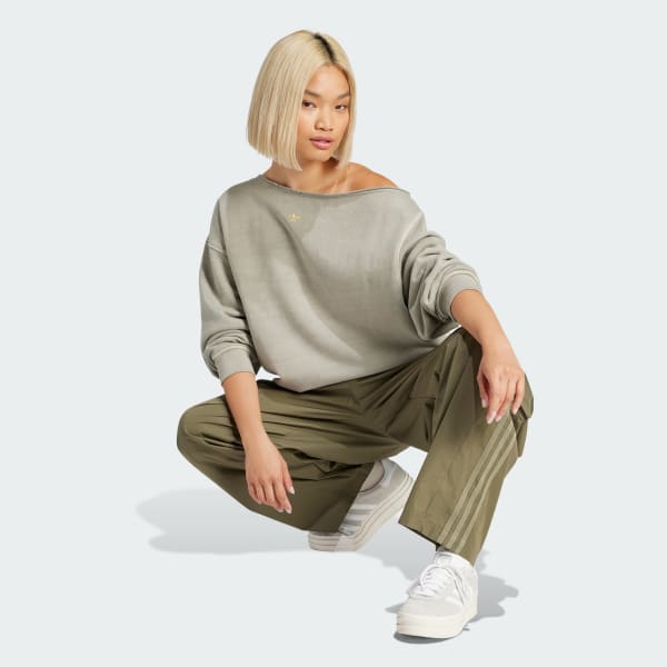 Verde Buzo Off-Shoulder Prelavado