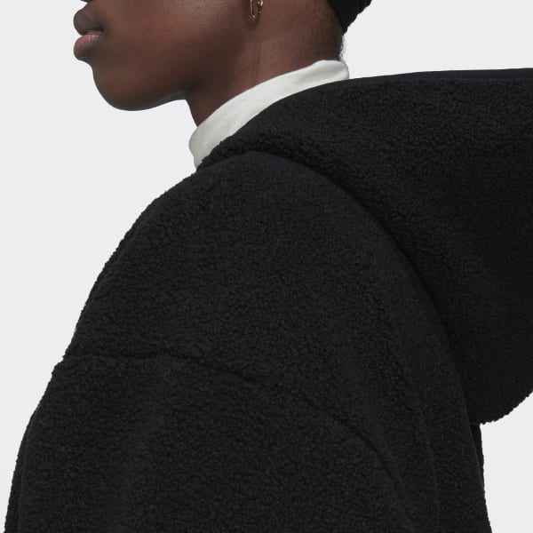 Svart Polar Fleece Long Hooded Track Top CJ302