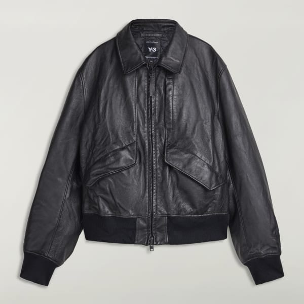 adidas Y-3 Leather Bomber Jacket - Black | Free Shipping