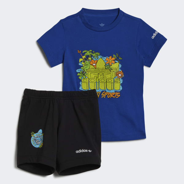 Azul Camiseta y pantalón corto Graphic Stoked Beach E4620