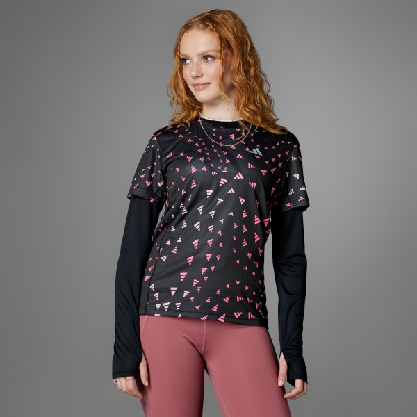 สีดำ เสื้อยืดพิมพ์ลาย AEROREADY