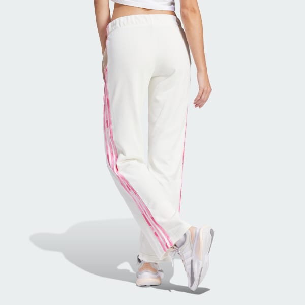 Blanco Pantalón de Felpa Francesa Estampado Floral 3 Tiras