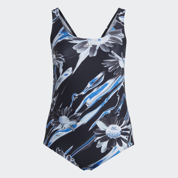 Noir Maillot de bain graphique Positivisea 3-Stripes (Grandes tailles) TL443