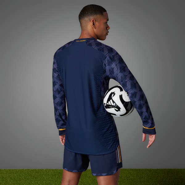 adidas Real Madrid 23 24 Long Sleeve Away Authentic Jersey Blue