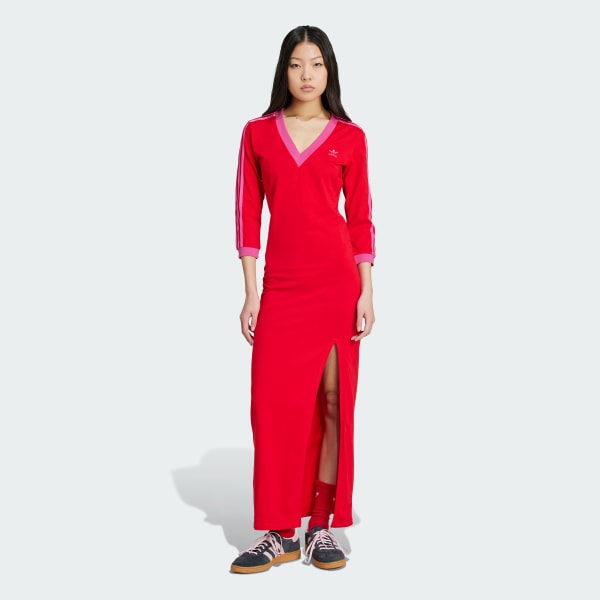 rouge Robe longue 3 bandes Adicolor Classics