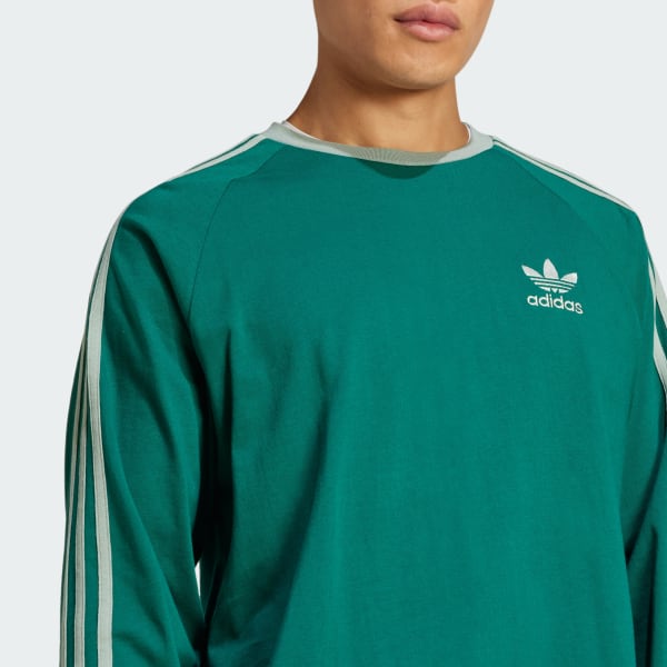 Adidas originals white three stripe long sleeve t-shirt store
