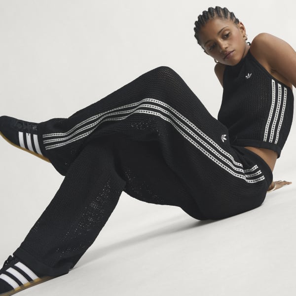 adidas KNITTED CROCHET FIREBIRD TRACK PANTS - Black | Free