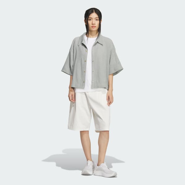 グリーン SOFTLUX シアー ルーズフィット 襟付き 半袖シャツ