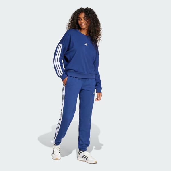 Blue Essentials 3-Stripes French Terry Cuffed Joggers