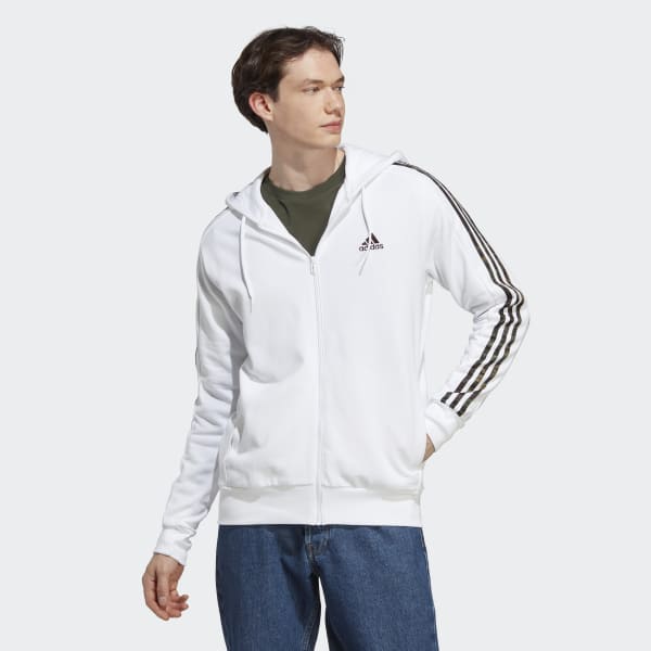 White Essentials French Terry 3-Stripes Full-Zip Hoodie