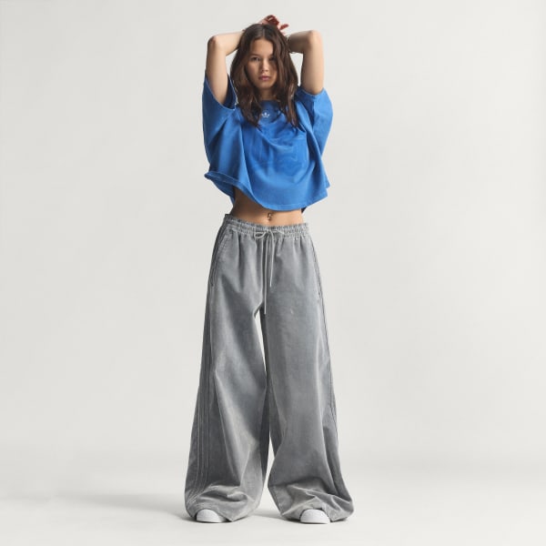 Gris Pants Deportivos Firebird Oversize de Sarga Cepillada