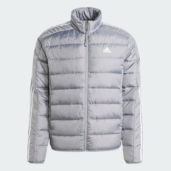 Grey adidas jacket with white stripes cheap