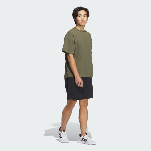 グリーン ルーズフィット ワッフルファブリック 半袖Tシャツ