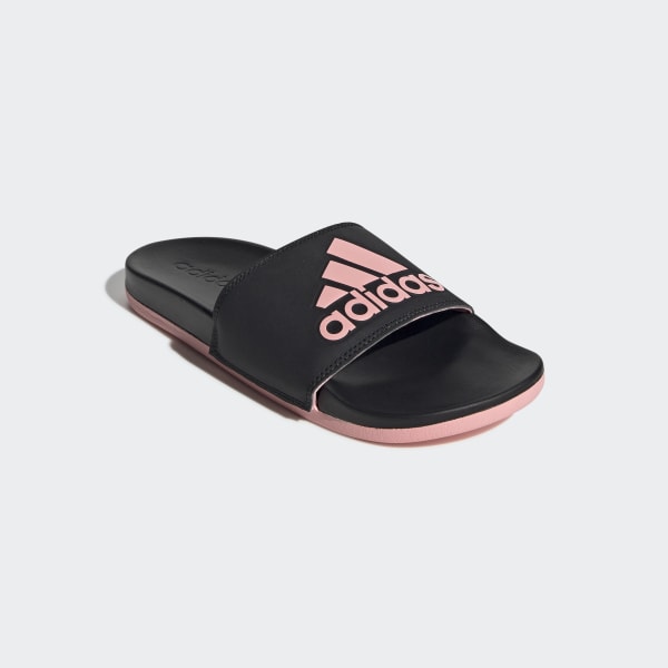 red and pink adidas slides