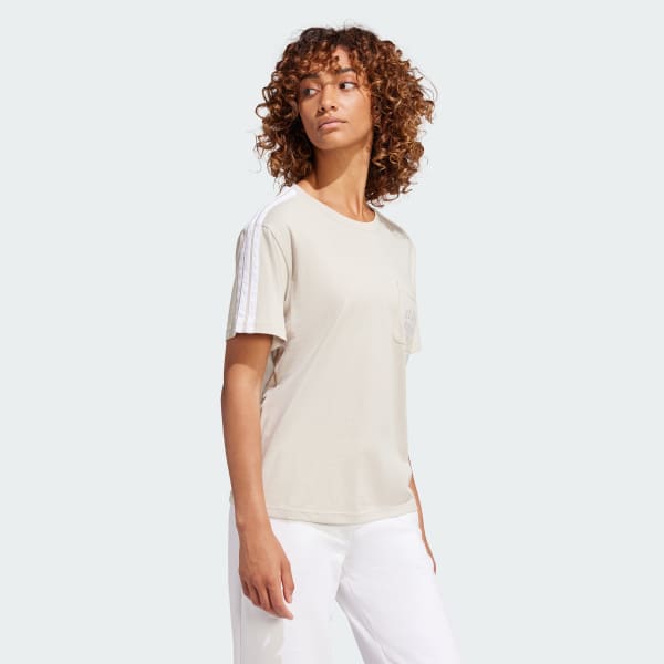Beige T-shirt graphique poche latérale douce Lounge