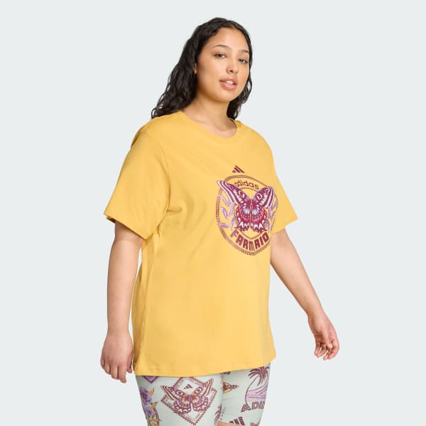 Ouro camiseta estampada adidas X FARM (Plus Size)